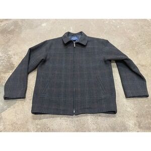 Pendleton Jacket Mens Large Gray Wool Plaid Thinsulate Lined Zip Pockets Bomber